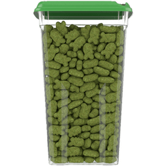 GREENIES Dental Oven Roasted Cat Treats Catnip Flavor 277g in a clear container, showcasing delicious green treats.