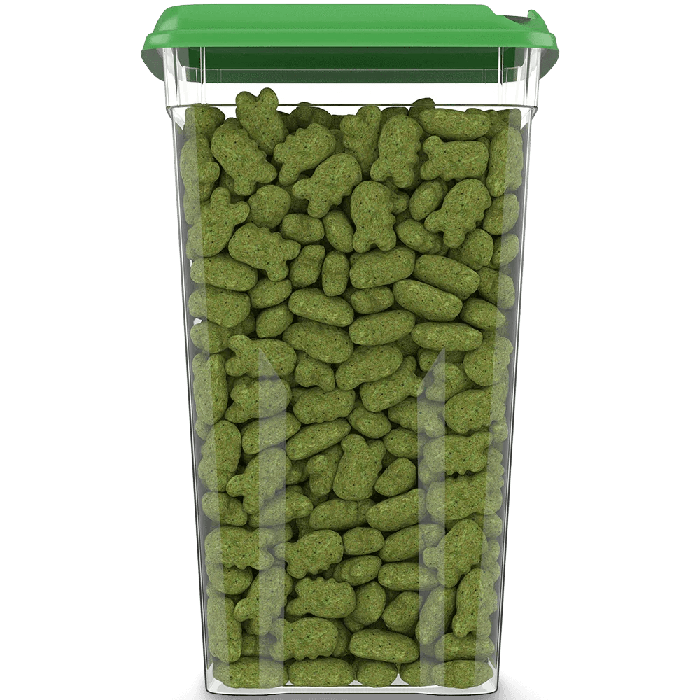 Greenies Dental Oven Roasted Cat Treats Chicken Flavour 277g in a clear container with green lid.