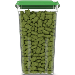 Greenies Dental Oven Roasted Cat Treats Chicken Flavour 277g in a clear container with green lid.