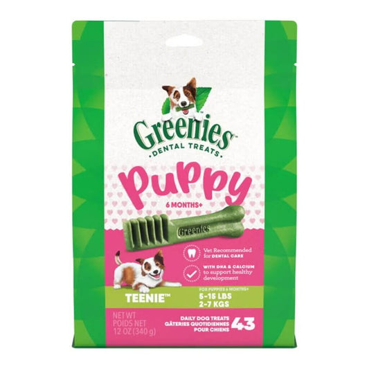 Greenies Puppy Dental Dog Treats - Original Teenie 340g packaging for puppy dental care and health.