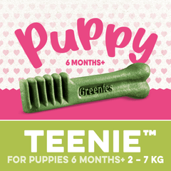 Greenies Puppy Dental Dog Treats - Original Teenie 340g in green chew shape for dog dental care.