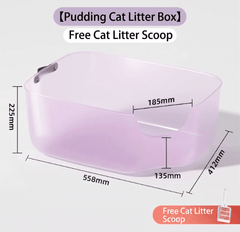 JellyGiant Large Pudding Open Cat Litter Trays dimensions showing splash-proof design for large cats.
