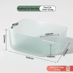 JellyGiant Large Pudding Open Cat Litter Trays dimensions with free litter scoop included for easy cleaning.