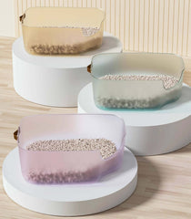 JellyGiant Large Pudding Open Cat Litter Trays in various colors with litter inside, ideal for big cats and multi-cat homes.