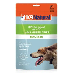 K9 Natural Raw Green Tripe Booster For Dog 200g packaging with a dog and tripe description for health benefits.