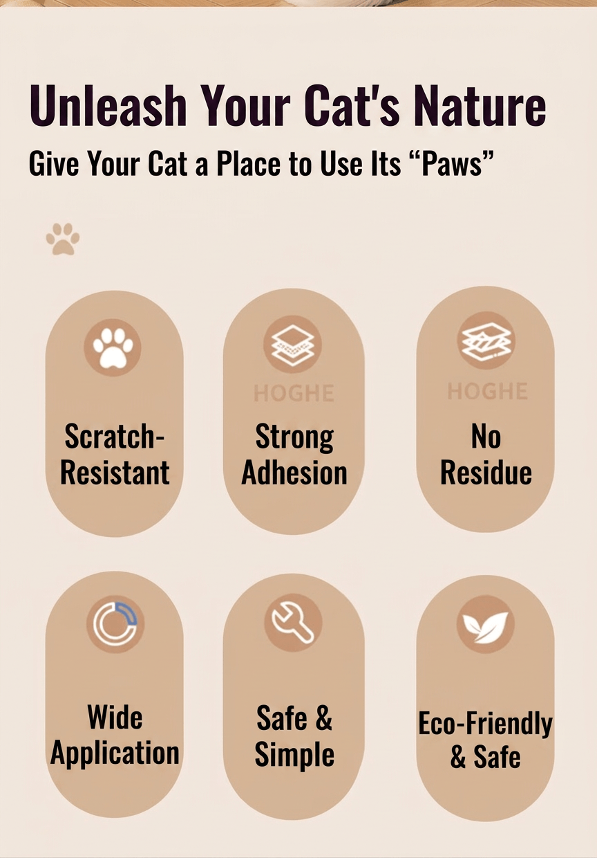 Unleash Your Cat's Nature with Lucky Day Self-Adhesive Cat Scratcher Wall Protector features.