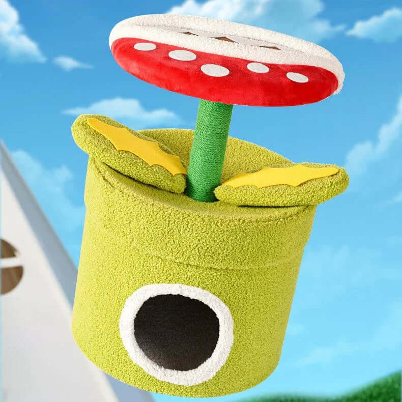 "Man-Eating Flower" Cat Tree featuring a vibrant flower design, perfect for playful cats and stylish homes.