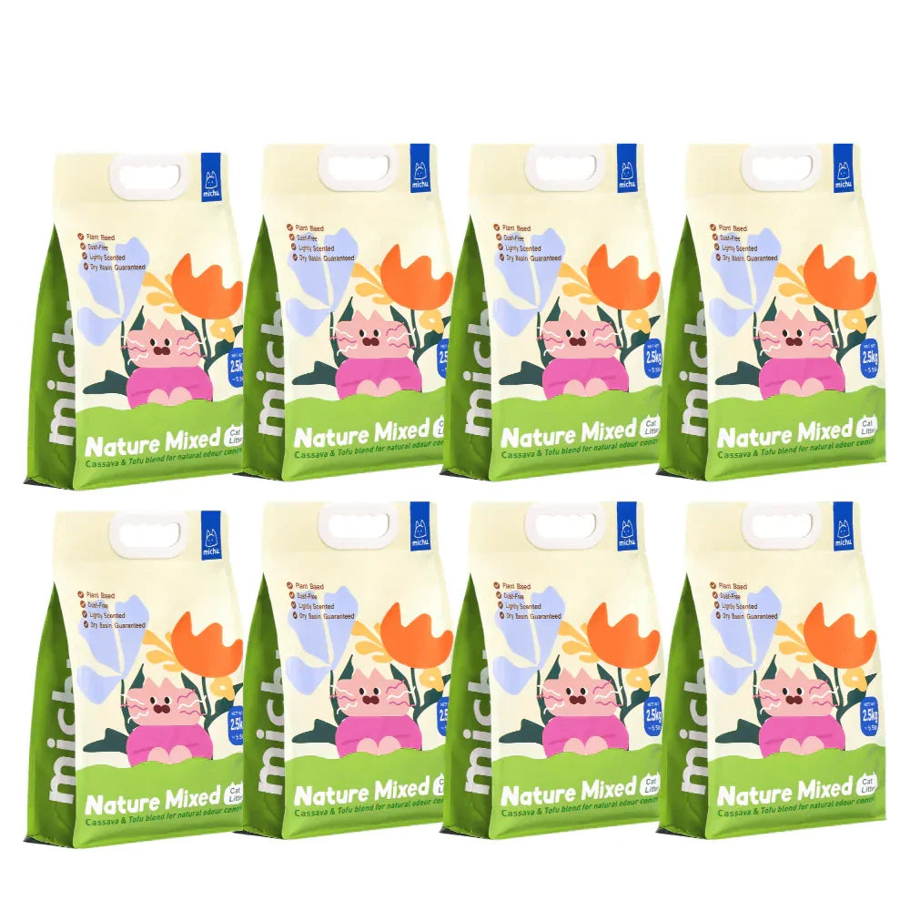Michu Mixed Nature Plant Cat Litter –Tofu & Cassava Litter 2.5kg/6L available in eco-friendly bags.
