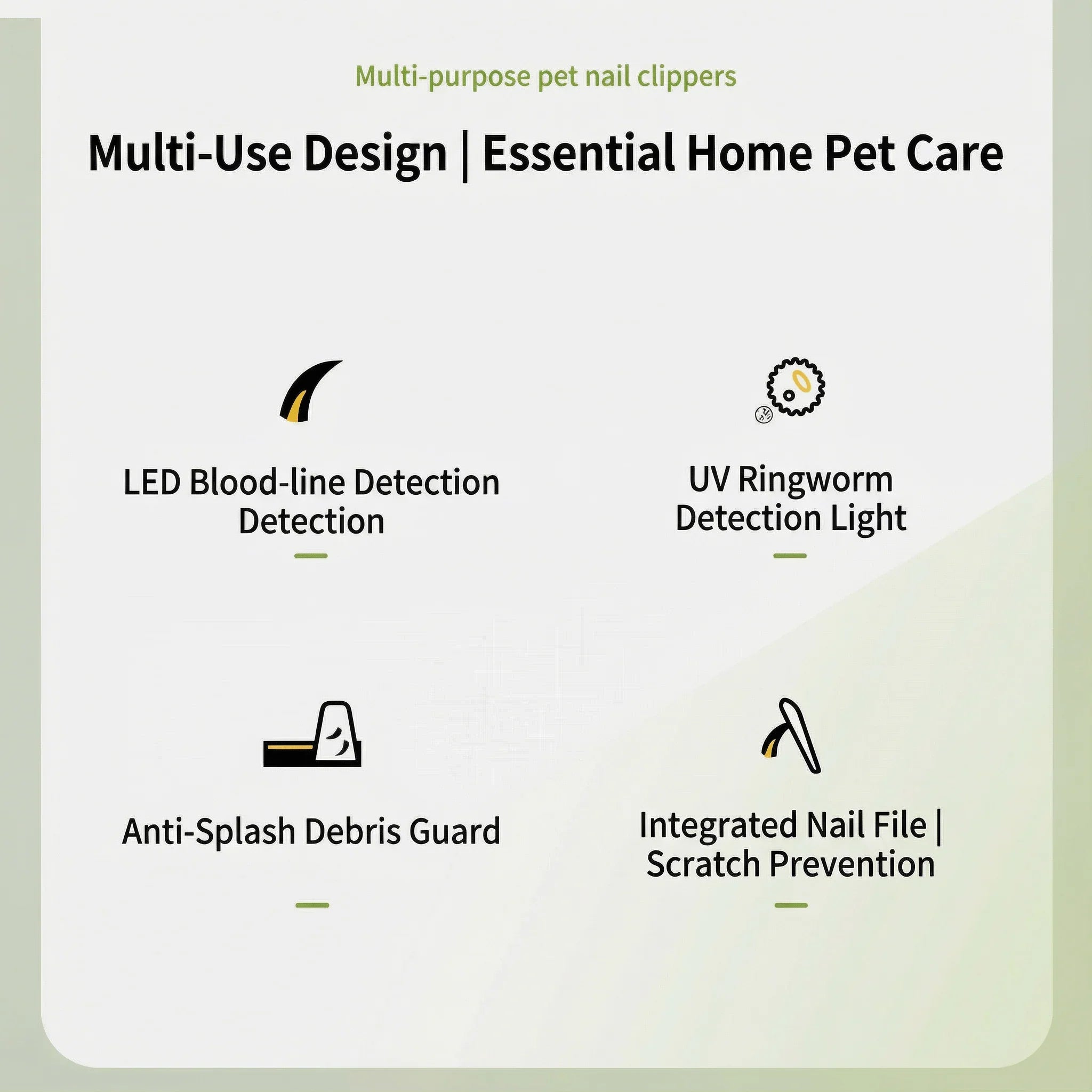 AIWO Banana-Shaped Pet Nail Clippers - LED Light Grinding File features multi-use design and essential home pet care.