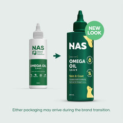 NAS Omega 3 6 & 9 Oil for Dogs & Cats 200ml packaging transition image