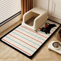 Non-Slip Easy Clean PVC Cat Litter Mat Beige placed under a cat litter box to catch scattered litter and keep floors clean.