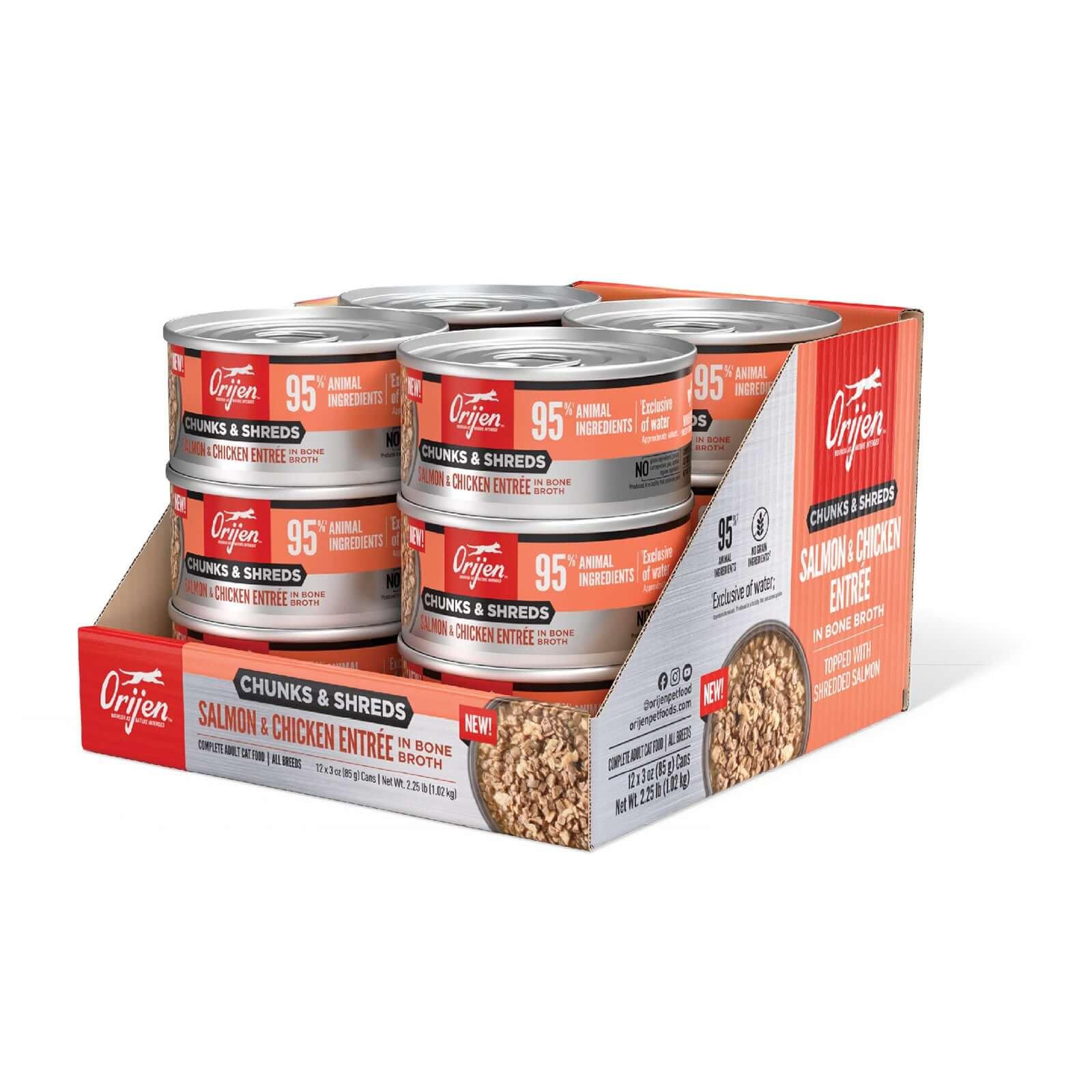 Orijen Chunks and Shreds Salmon and Chicken Wet Cat Food 85g x12 -PETROOM