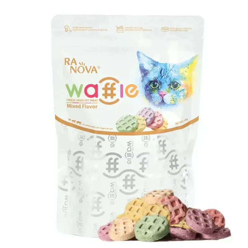RANOVA Freeze Dried Meat Waffle For Cat 60g packaging with mixed flavor treats for cats.