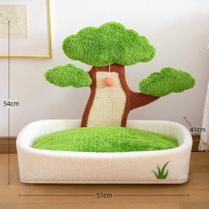Rileycat Pine Bonsai Pet Bed-Creative Cat Tree featuring a plush tree design and cozy bedding.