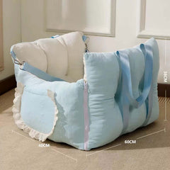 Sky Blue Dog Travel Car Seat - Safety Sofa for Dogs & Cats Under 10kg with soft padding and straps.