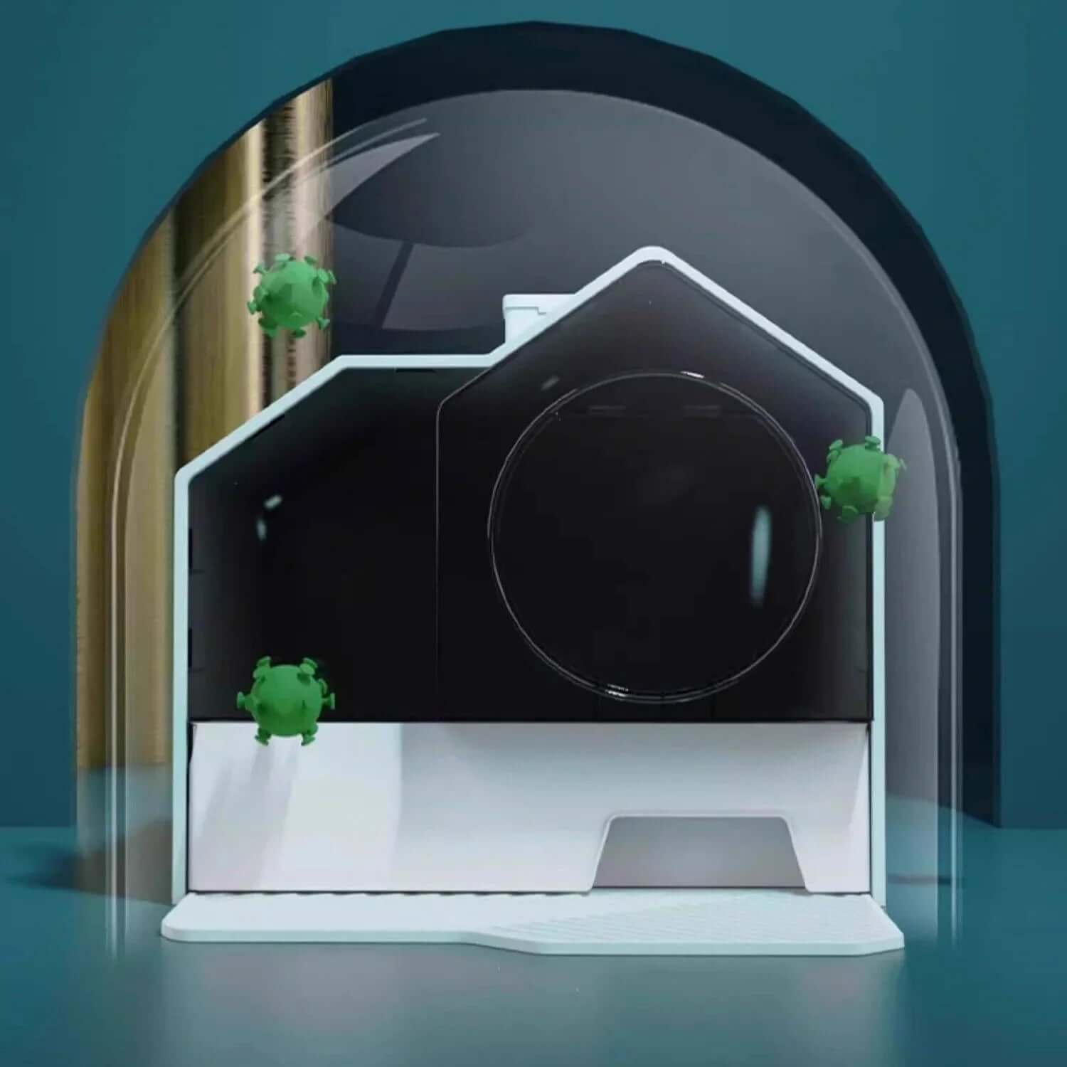 Modern pet litter box with enclosed design and hygiene protection for cats and dogs