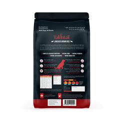 Talentail Lamb with Brown Rice Dog Dry Food 15kg pack back view showing ingredients and nutritional information.
