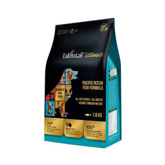 Talentail Pacific Ocean Fish Dog Dry Food package featuring premium formula with 75% fish and oils for all dog breeds.