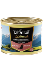 Talentail Ultimate New Zealand Beef Cat Wet Food 180g can, featuring premium beef formula for all cat breeds.