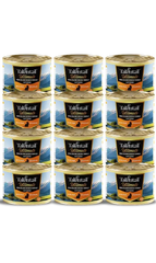 Talentail Ultimate New Zealand Chicken Cat Wet Food 180g cans stacked in a grid display.