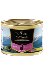 Talentail Ultimate New Zealand Chicken Mousse Cat Wet Food 180g in a sleek can packaging with scenic background.