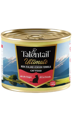 Talentail Ultimate New Zealand Venison Cat Wet Food 180g packaged in a can with landscape background.