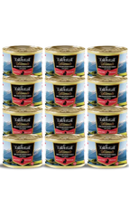 Talentail Ultimate New Zealand Venison Cat Wet Food 180g cans stacked in a display.