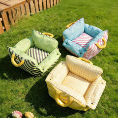 Dopamine-Styled Dog Travel Car Seat - Vibrant Macaron Safety Sofa for Dogs & Cats in green, blue, and yellow designs.