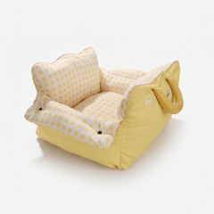 Dopamine-Styled Dog Travel Car Seat - Vibrant Macaron Safety Sofa for Dogs & Cats in yellow checkered pattern.