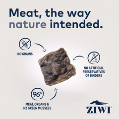 ZIWI Peak Air-Dried Venison Dog Food highlighted with natural meat, no grains and no artificial additives.