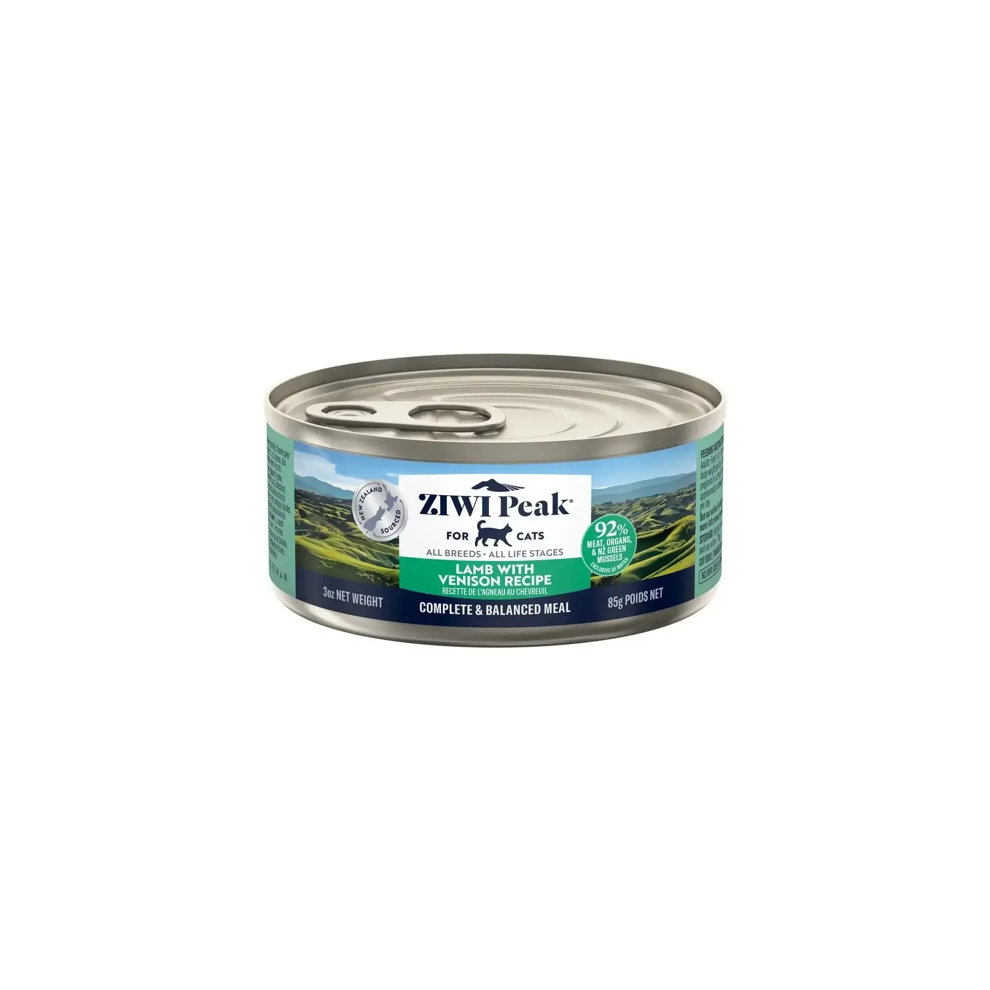 Ziwi Peak Lamb with Venison Cat Wet Food can featuring premium ingredients for a healthy meal.