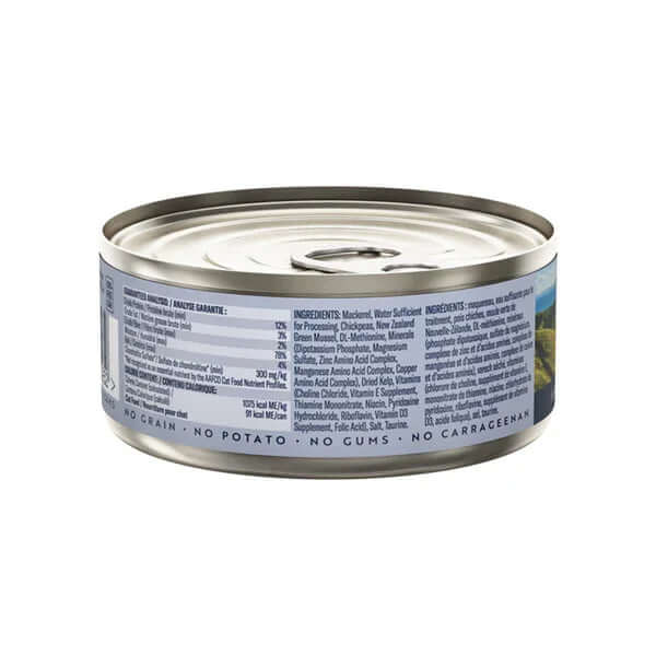 ZIWI Peak Mackerel Canned Cat Food can with ingredients label and logo, showcasing premium quality.