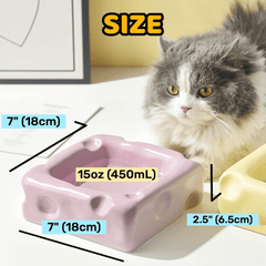 Cute Cheese-Shaped Ceramic Cat Bowl Yellow