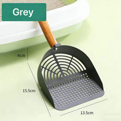 Heavy-Duty 304 Stainless Steel Cat Tofu Litter Scoop with Wooden Handle