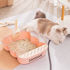 Transparent Semi-Enclosed Large Cat Litter Tray with Scoop