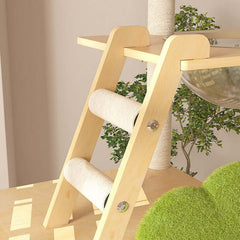 148cm Tall Forest Tree House Cat Tree for Large Cats Deluxe Edition-7 Level Tower with Space Capsule & House ladder detail