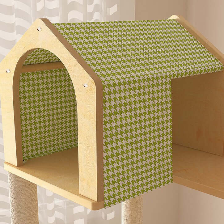 148cm Tall Forest Tree House Cat Tree for Large Cats Deluxe Edition-7 Level Tower with Space Capsule & House fabric detail