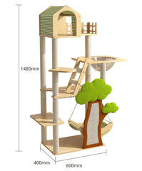 148cm Tall Forest Tree House Cat Tree for Large Cats Deluxe Edition-7 Level Tower with Space Capsule & House