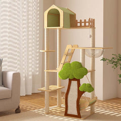 148cm Tall Forest Tree House Cat Tree for Large Cats Deluxe Edition-7 Level Tower with Space Capsule & House