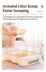 Transparent Semi-Enclosed Large Cat Litter Tray with Scoop