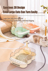 Transparent Semi-Enclosed Large Cat Litter Tray with Scoop