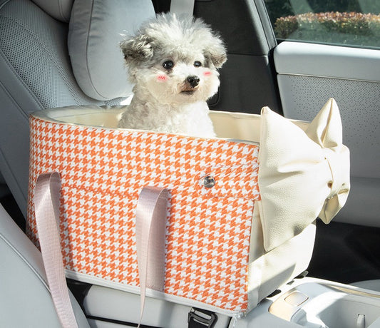 Centre Console Dog Car Seat with Safety Leash & Bow Pillow