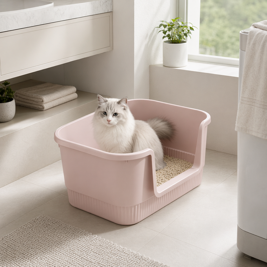 Open-Top Extra Large Cat Litter Box with High Sides & Scoop Holder