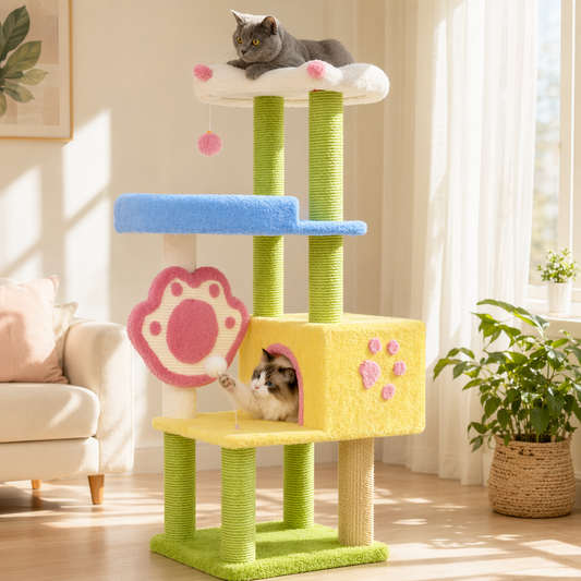 Cat Tree Tower with 360° Rotating Scratch Pad and Sisal Posts 125cm