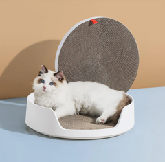 Michu XL Castle 2-in-1 Semi- Closed Cat Litter Box with Scratch Pad in Morandi Green/White
