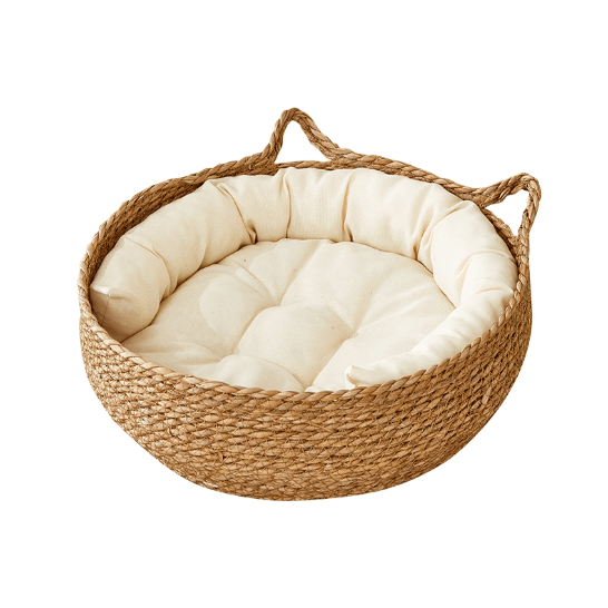 2-in-1 Woven Cat Donut Bed with Soft Cushion – 43x14cm-Petroom