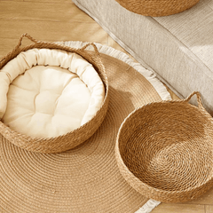 2-in-1 Woven Cat Donut Bed with Soft Cushion – 43x14cm-Petroom