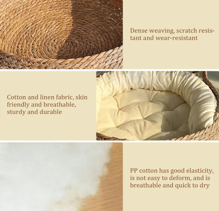 2-in-1 Woven Cat Donut Bed with Soft Cushion – 43x14cm-Petroom