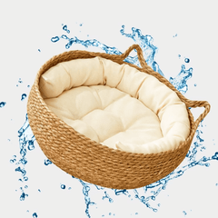 2-in-1 Woven Cat Donut Bed with Soft Cushion – 43x14cm-Petroom