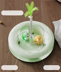 Interactive Cat Treat Dispenser Toy – 3-in-1 Cat Teaser Wand, Spinning Turntable & Food Puzzle Ball-PETROOM